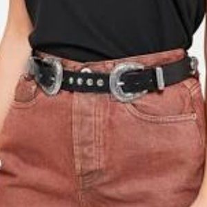 Double buckle  belt leather